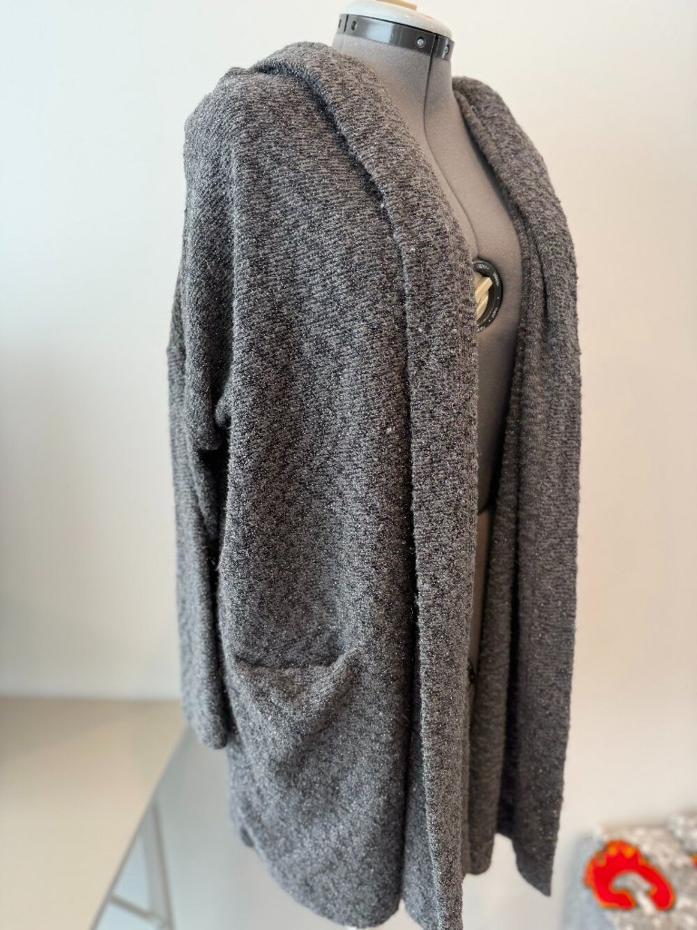 Saturday Sunday open-front metallic hooded long cardigan